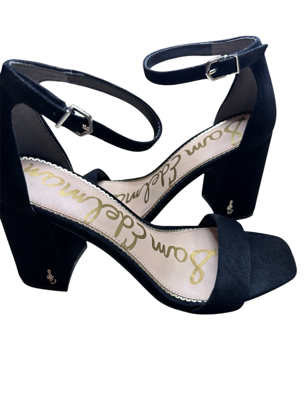 Sam Edelman Black Suede Ankle-Strap Block Heels - Picture 3 of 8